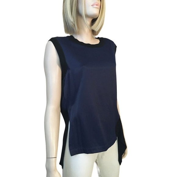 DKNY Asymmetrical Flounce Panel Top Blouse Tunic Tank Rayon Merino Wool NWOT - Picture 2 of 15